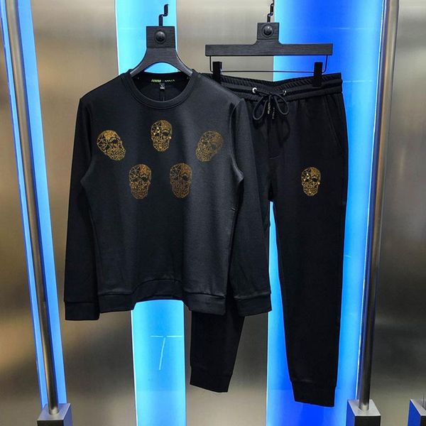 

men's tracksuits luxury fashion + pants sets loose sweatshirt xl design skull brand diamond pattern men tracksuit, Gray