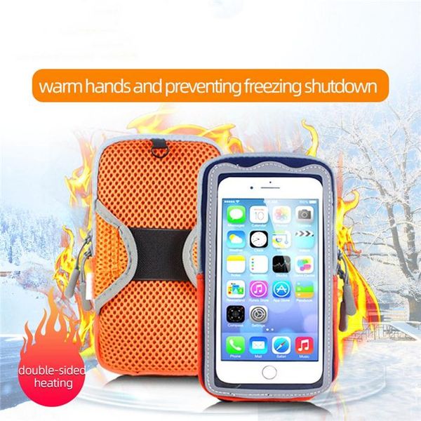 

electric heated phone bag winter warmer multifunctional antie case with rope mobile arm pouch for outdoor sport 4-7in cell pouches