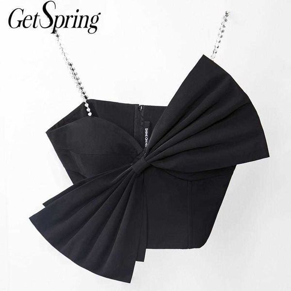 

getspring women crop diamond bow black summer vintage short s clothing fashion 210601, White