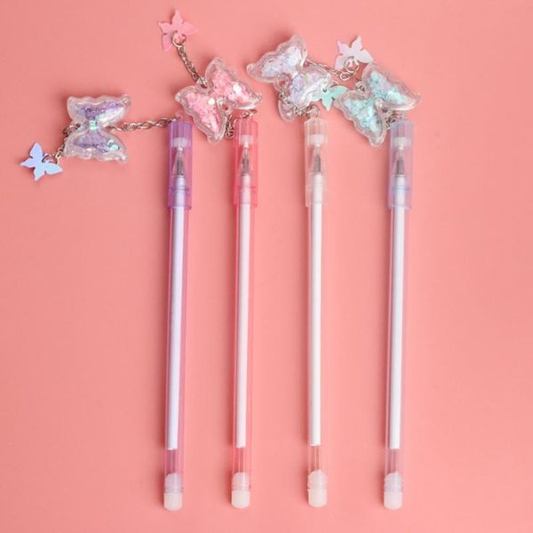 

gel pens 1pcs creative cartoon sequin butterfly pendant pen plastic head shape water based write stationery children gifts
