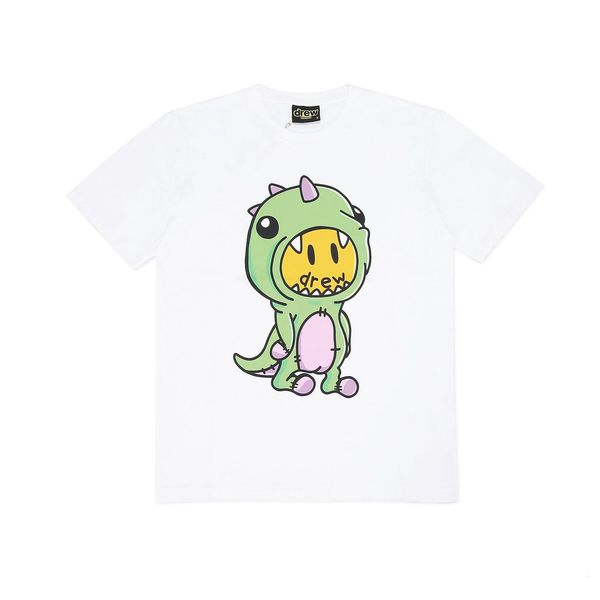 

chao brand ew smiling face cartoon little dinosaur print short sleeve high street loose t-shirt men's and women's half sleeved shi, White;black