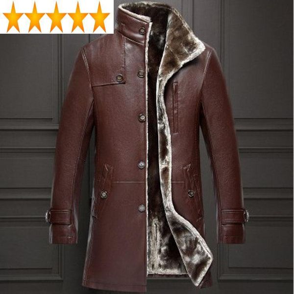 

men's fur & faux leather jacket men winter clothes 2021 wool liner second layers of sheepskin coat plus size 5xl chaquetas hombre kj507, Black