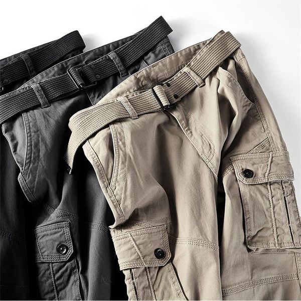 

men's pants cargo men multi-pockets baggy military 100% cotton casual trousers spring autumn army joggers with belts, Black