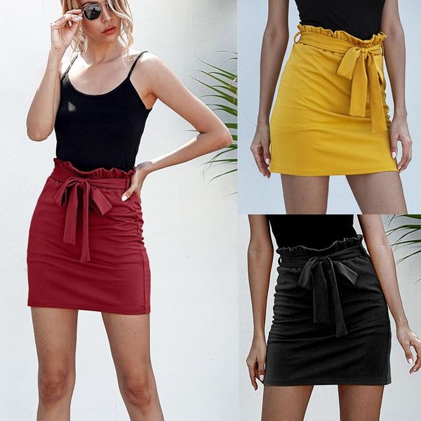 

womens belted bow solid skirt skirts, Black