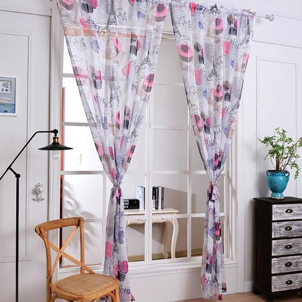 

curtain & drapes rose tower print window tulle curtains cotton linen voile for living room home decoration