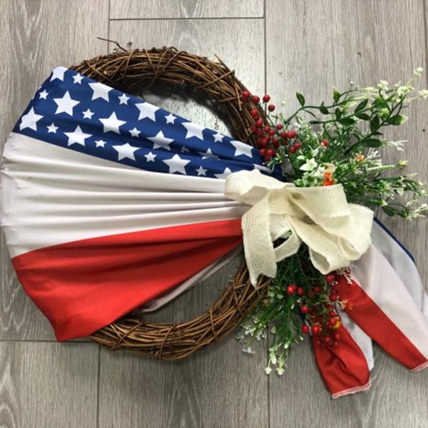 

handmade independence day american flag wreath hanging decorationfloral vines garland ornaments for home room decor decorative flowers & wre