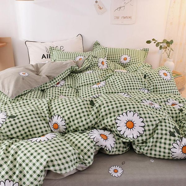 

bedding sets green lattice flower garden girl's heart four piece set spring quilt cover student dormitory bed single three
