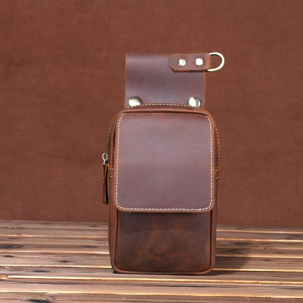 

real leather mens waist bag design cowhide hook bum fanny belt pack cigarette case phone pouch money purse leg hip bags