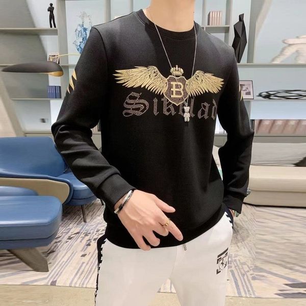 

tiktok dong jiongren, wear, the same autumn and winter men's sweater, european style gilding jersey, t-shirt ., Black
