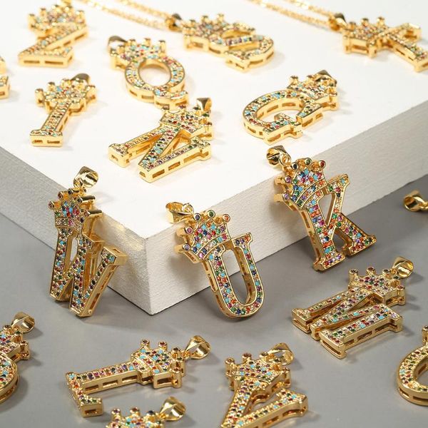 

pendant necklaces fashion ladies necklace 26 letters copper material inlaid with colorful zircon 2021 classic gift, Silver