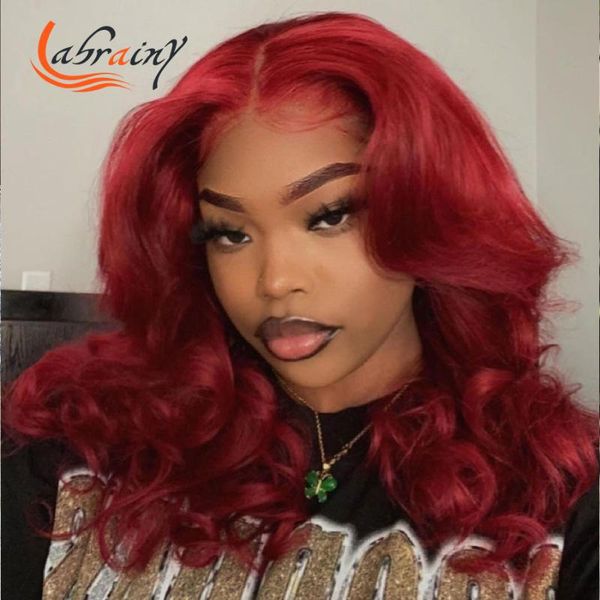 

lace wigs 13x4 burgundy short bob body wave hd frontal human hair 99j front wig full red colored bleached knots woman 13x6, Black;brown