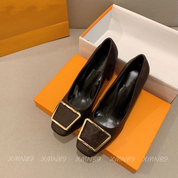 

women designer dress shoes thick high heel square buckle toe shoe luxurys letters spring and autumn all-match 2021 latest, Black