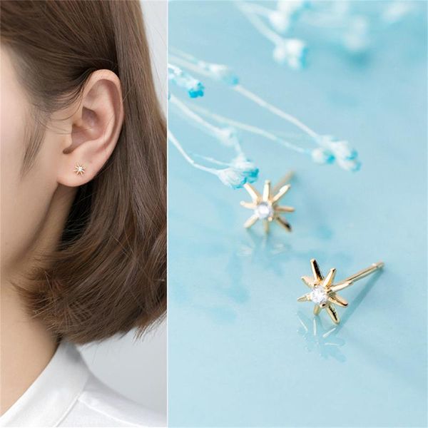 

stud trendy minimalist earrings star jewelry gifts korean style women's metal diamond exquisite sunflower, Golden;silver