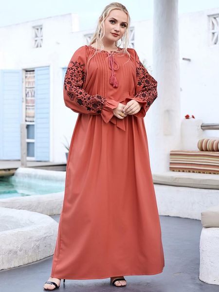 

ethnic clothing plus size dresses for women abaya dubai turkey muslim embroidery dress islam robe musulman femme ramadan eid mubarak, Red