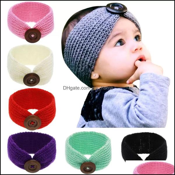 Acessórios de cabelo bebê, crianças maternidade bebê meninas lã crochet headband mairband com botão decoração inverno recém-nascido orelha aquecedor ele