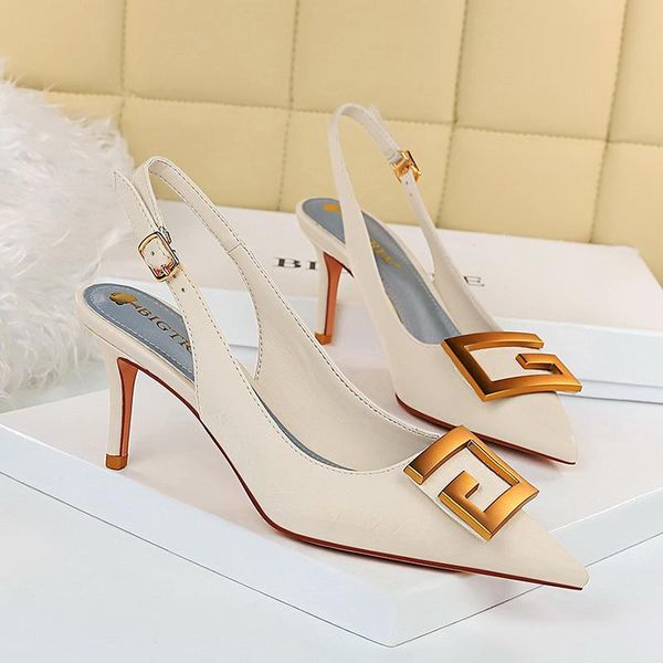 

fashion 7cm high heels ladies women pumps pointed toe footwear shallow female shoes square casual one-word buckle dress, Black