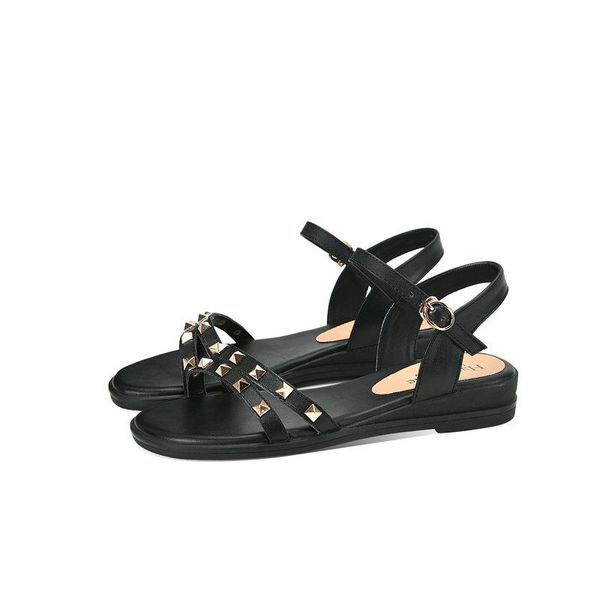 

sandals plus size 34-41 genuine leather women wedges low heel summer casual shoes black ladies fashion