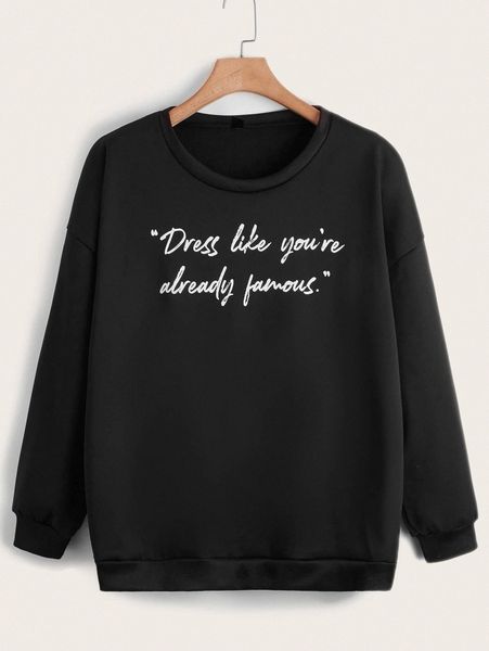 

plus slogan graphic drop shoulder pullover 06dx#, Black