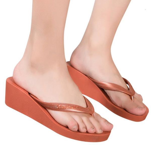 

slippers women's leisure summer platform shaped flip-flops simple thick increased beach shoes chaussures femm harajuku kawaii, Black