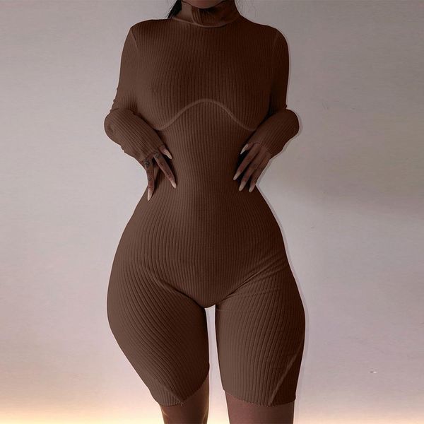 

thick brown autumn solid women jumpsuits ribbed long sleeve knitting outfit cotton streetwear stretchy clothes, Black;white