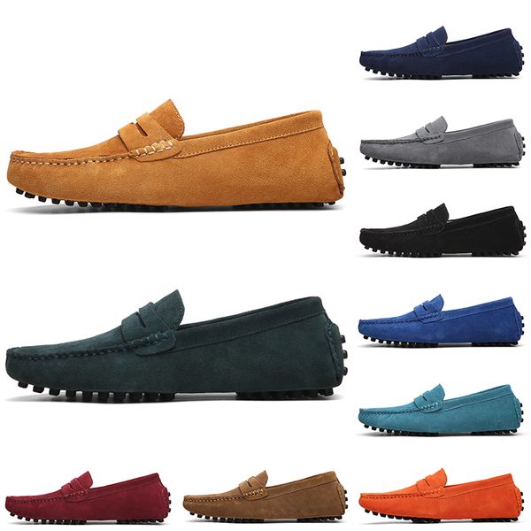 

ale non-brand men casual suede shoes black light blue red gray orange green brown mens slip on lazy leather shoe size 38-45