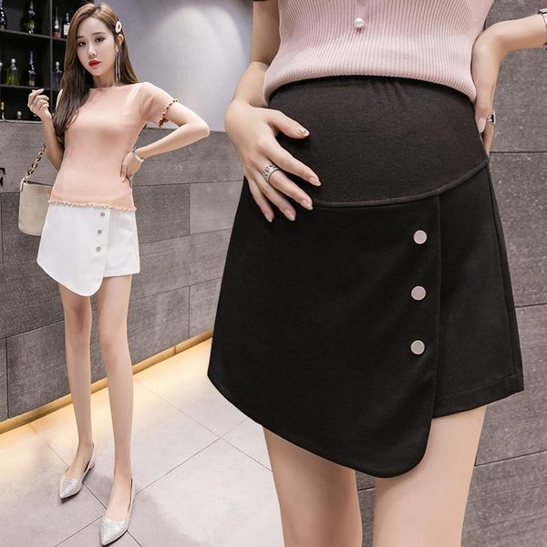 

maternity bottoms 8803# irregular button belly shorts high waist adjustable skirts clothes for pregnant women summer fashion pregnancy, White