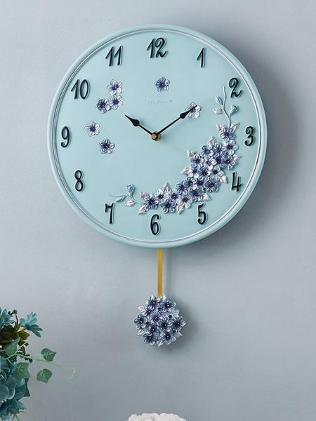 

wall clocks pendulum nordic clock flower mute luxury room simple living creative reloj pared vintage modern home ab50wc