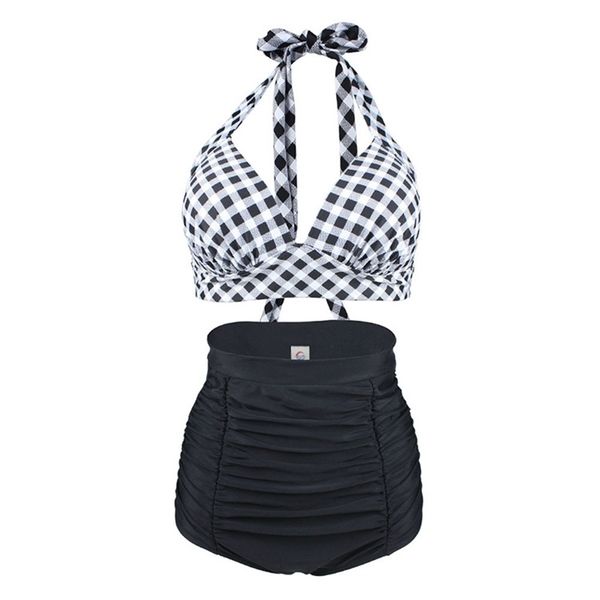 

two piece split high waist bikini swimsuit bandage swimsuit woman, White;black