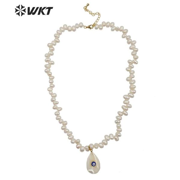 

pendant necklaces wt-jn115 wkt trendy freshwater pearl necklace water drop with evil eye charm women fashion jewerly, Silver