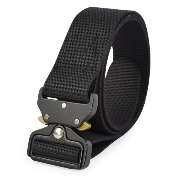 

waist support tactical belt men adjustable heavy duty army military belts metal buckle nylon outdoor sport training hunting, Black;gray