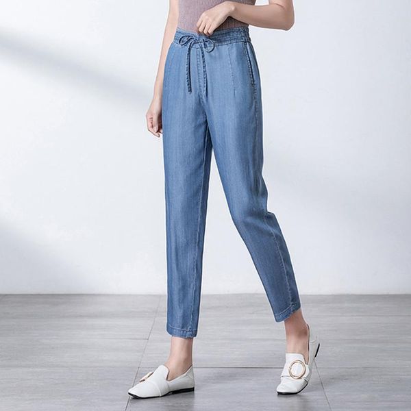 

pencil woman jeans casual pants trousers high waist elastic bodycon women's, Blue