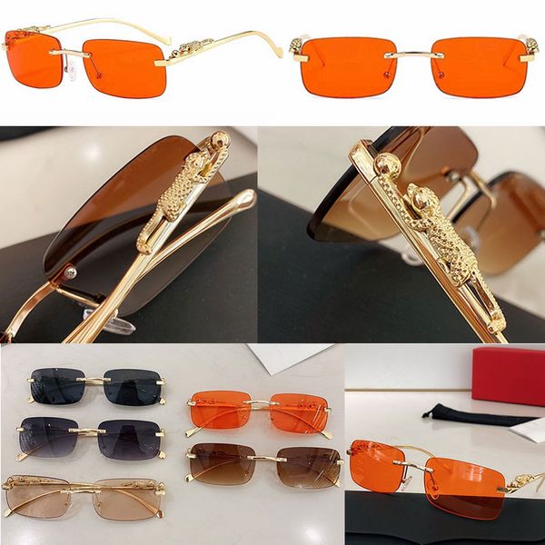 Classic Leopard Designer Sunglasses CT0066 Mens Womens Frameless Style Style Style Sunset Red Square Lenses UV 400 Protezione Top di alta qualità con scatola originale