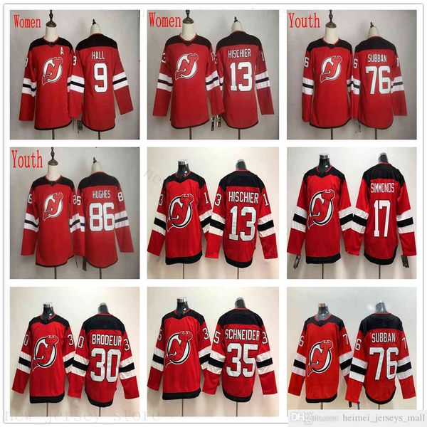 

man women youth news jersey devils ice hockey 86 jack hughes jersey kids 76 pk subban 9 taylor hall 13 nico hischier jerseys, Black;red