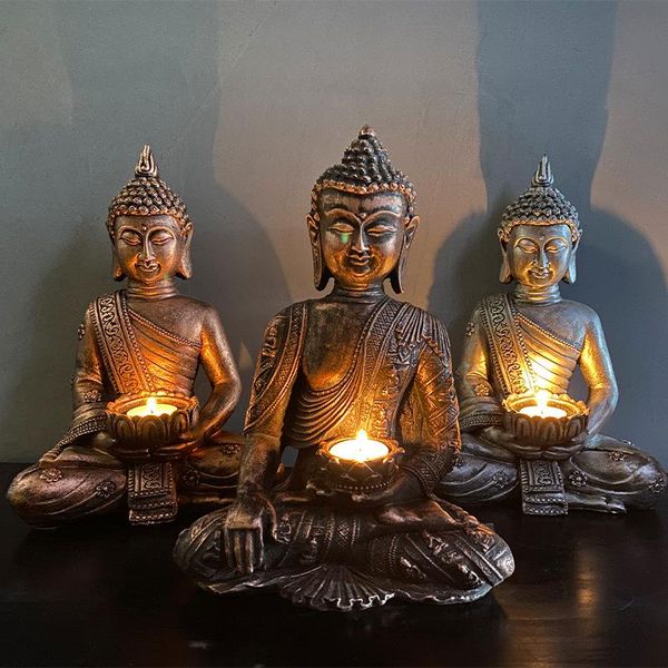 

candle holders homhi buddha statue figurine holder buddhism religious decoration home temple figura buda porta vela sculpture [hbj-032]