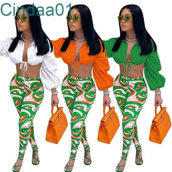 

women tracksuits 2 piece set designer slim autumn leisure suit lantern sleeve lace up leggings high waist pants suit 3 colours, Gray