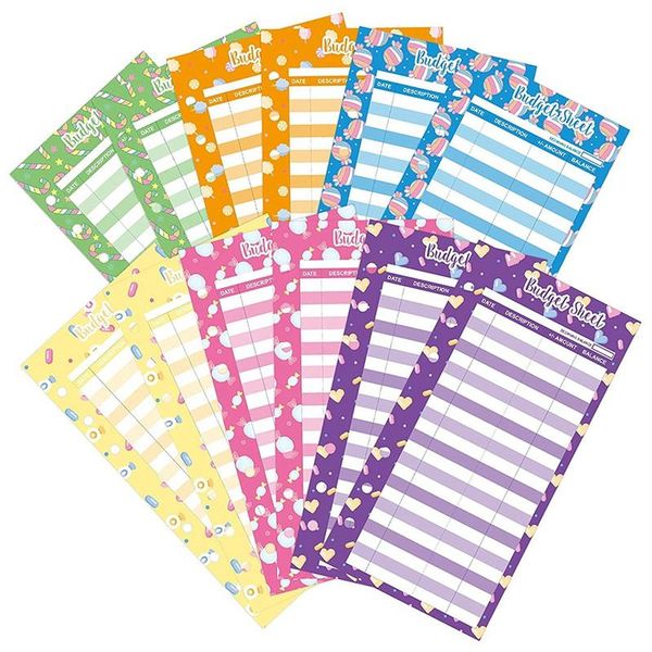 

gift wrap 60pcs budget sheets expense tracker paper refill inserts with holes for a6 binder cash envelope,cartoon candy pattern