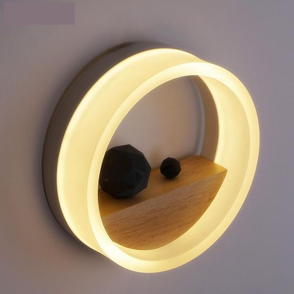 

wall lamp modern sconce wood/acrylic led bedside readinglamp round shape warm white bedroom lighitng