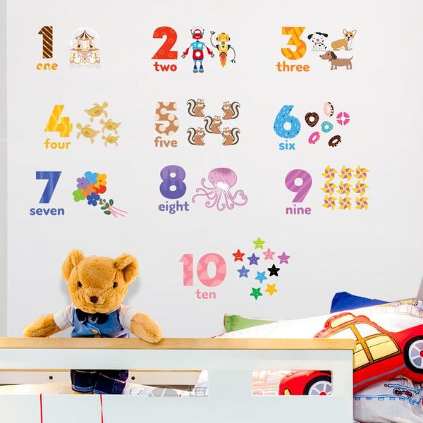 

wall stickers number cartoon children's room kindergarten baby learning bedroom decor kids animal home accessories