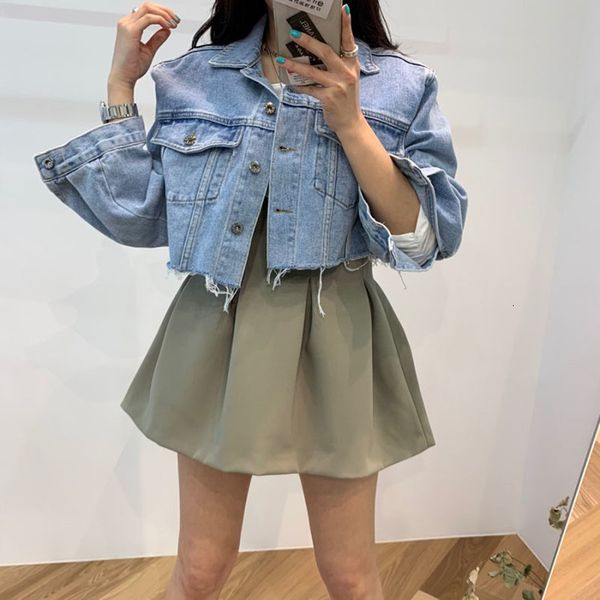 

women's jackets crop denim spring summer arrival bottom tassel loose blue jeans short coat xhmw, Black;brown