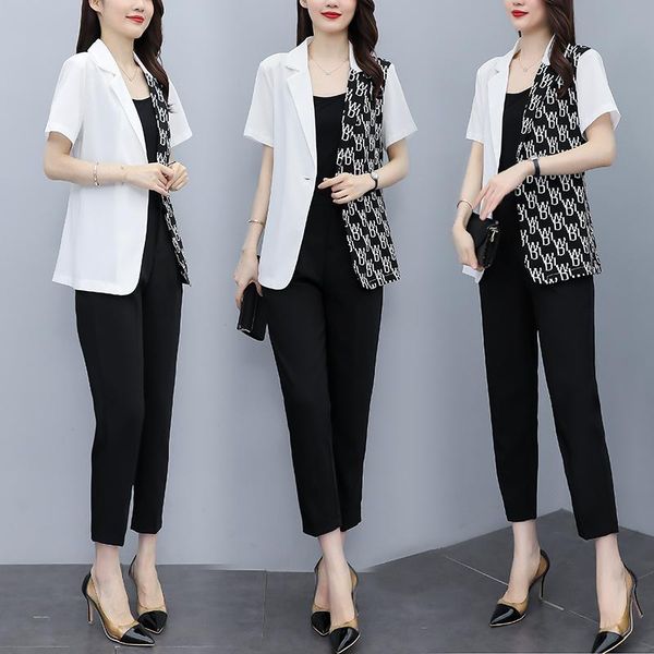 

women's suits & blazers summer temperament suit coat female large size tailleur femme pantalon et veste elegant blazer feminino, White;black