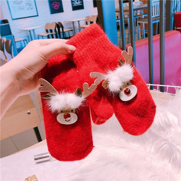 

five fingers gloves omea angora fur christmas winter women red thicken cute deer warm cartoon elk mink fingerless, Blue;gray