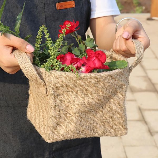 

braided jute cloth flowerpot storage basket cotton linen blended deskbox kids toys sundries organizer laundry baskets