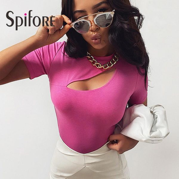 

spifore short sleeve t shirt women cut out basic casual tees 2021 summer solid woman t-shirts women's t-shirt, White