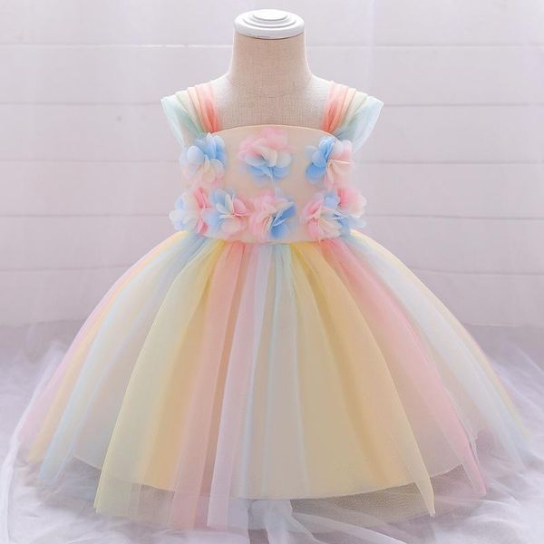 

girl's dresses flower girls wedding dress rainbow tulle gown princess birthday toddler baptism clothing party for kids clothes, Red;yellow