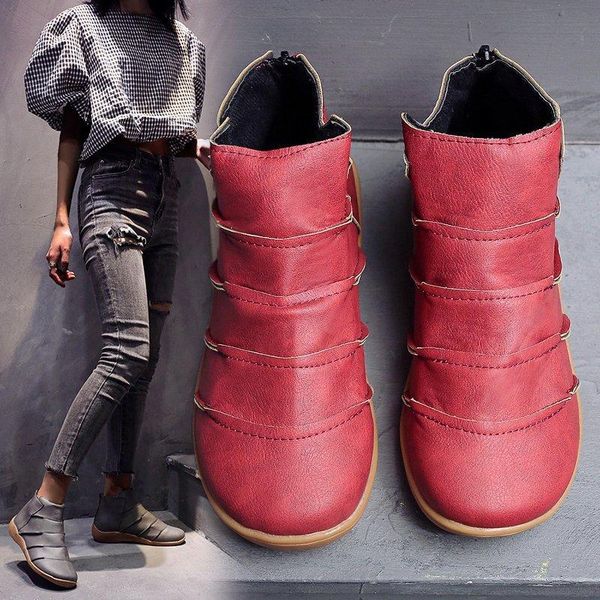 

boots women winter snow genuine leather ankle spring flat shoes woman short vintage with fur 2021 for lace up, Black