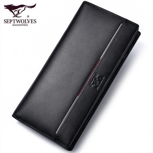 

wallets septwolves fashion genuine leather men brand business slim holder purse wallet, Red;black