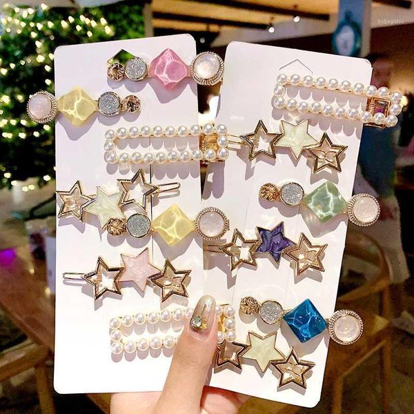 

3pcs/set women girls elegant pearls acrylic geometric hairpins sweet hair clips barrettes ornament fashion accessories1