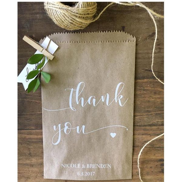 

gift wrap customwedding thank you bags,thank rustic candy buffet sacks,wedding favors,recycled brown paper personalized printed sack