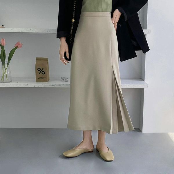 

skirts 2021 women spring a-line pleated skirt stretch high waist long femme elegant faldas jupe saia boho, Black