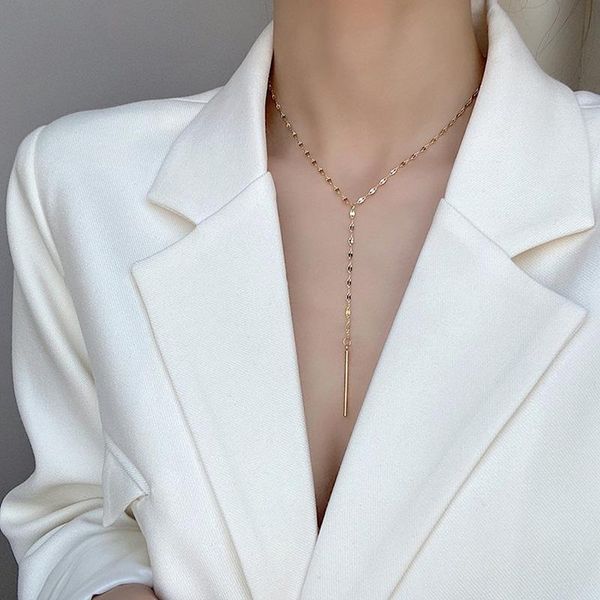 

chains fashion korea creative designed geometric clavicle chain necklace women minority metal y shape for by-359, Silver